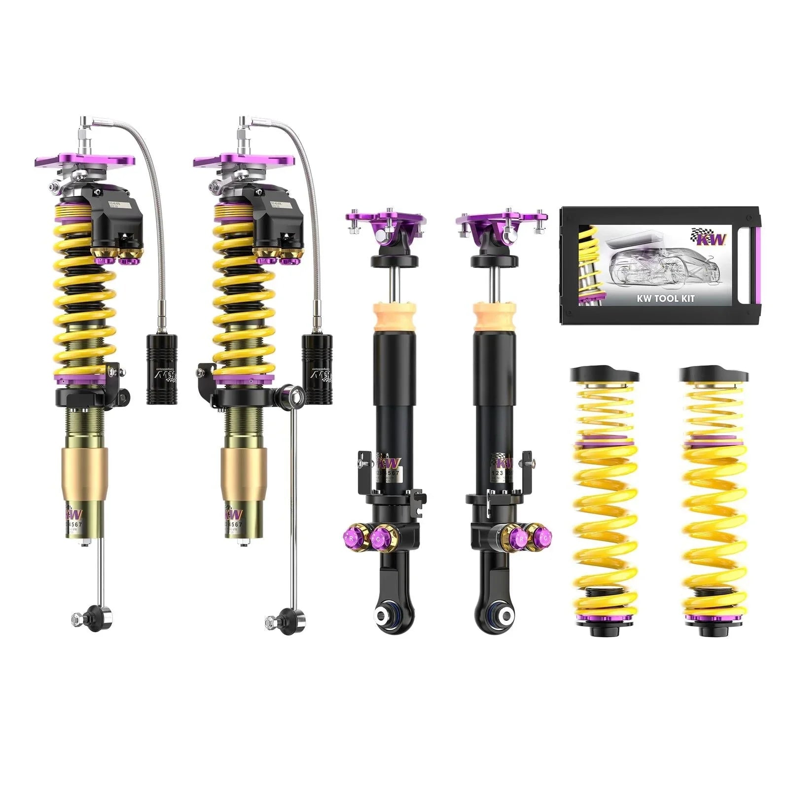 KW Gewindefahrwerk V5 Clubsport inkl. Stützlager/Domlager für BMW M3 G80 / M4 G82 - 30901200EB - Akrapovic Auspuffanlage