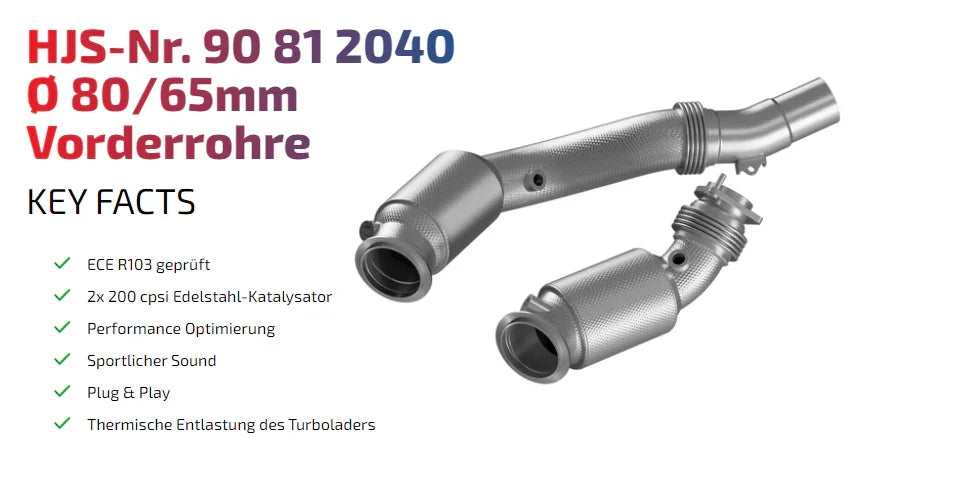 HJS ECE Downpipes mit 200 Zellen Kats für BMW M3 Competition F80 / BMW M4 Competition F82 / F83 S55 - mit Zulassung - 90812040 - Akrapovic Auspuffanlage