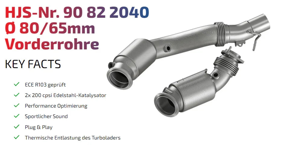HJS ECE Downpipes mit 200 Zellen Kats für BMW M4 Competition F82 / F83 OPF S55 - mit Zulassung - 90822040 - Akrapovic Auspuffanlage