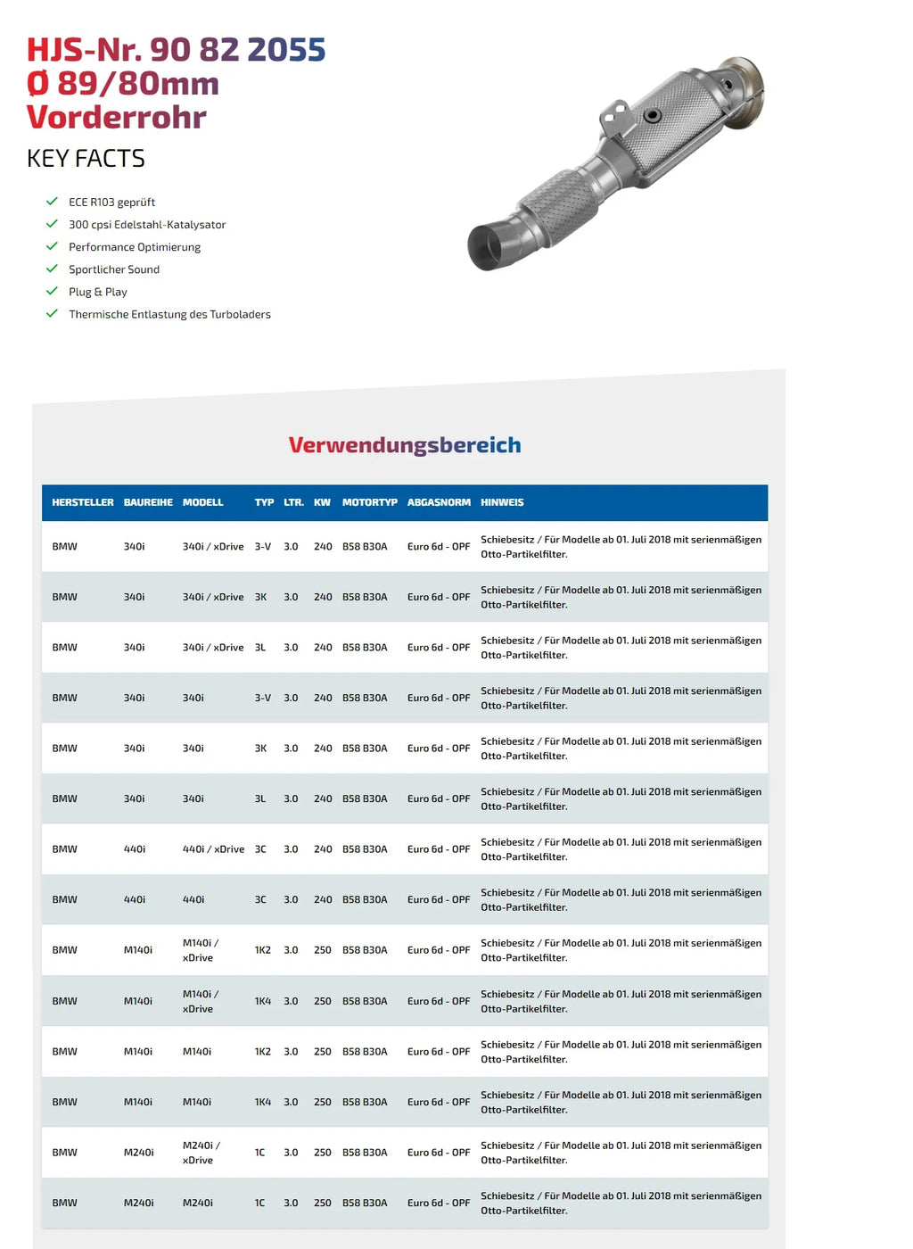 HJS ECE Downpipes mit 300 Zellen Kats für BMW B58 mit OPF für BMW 340i F30/F31 / 440i F32/F33/F36 - mit Zulassung - 90822055 - Akrapovic Auspuffanlage