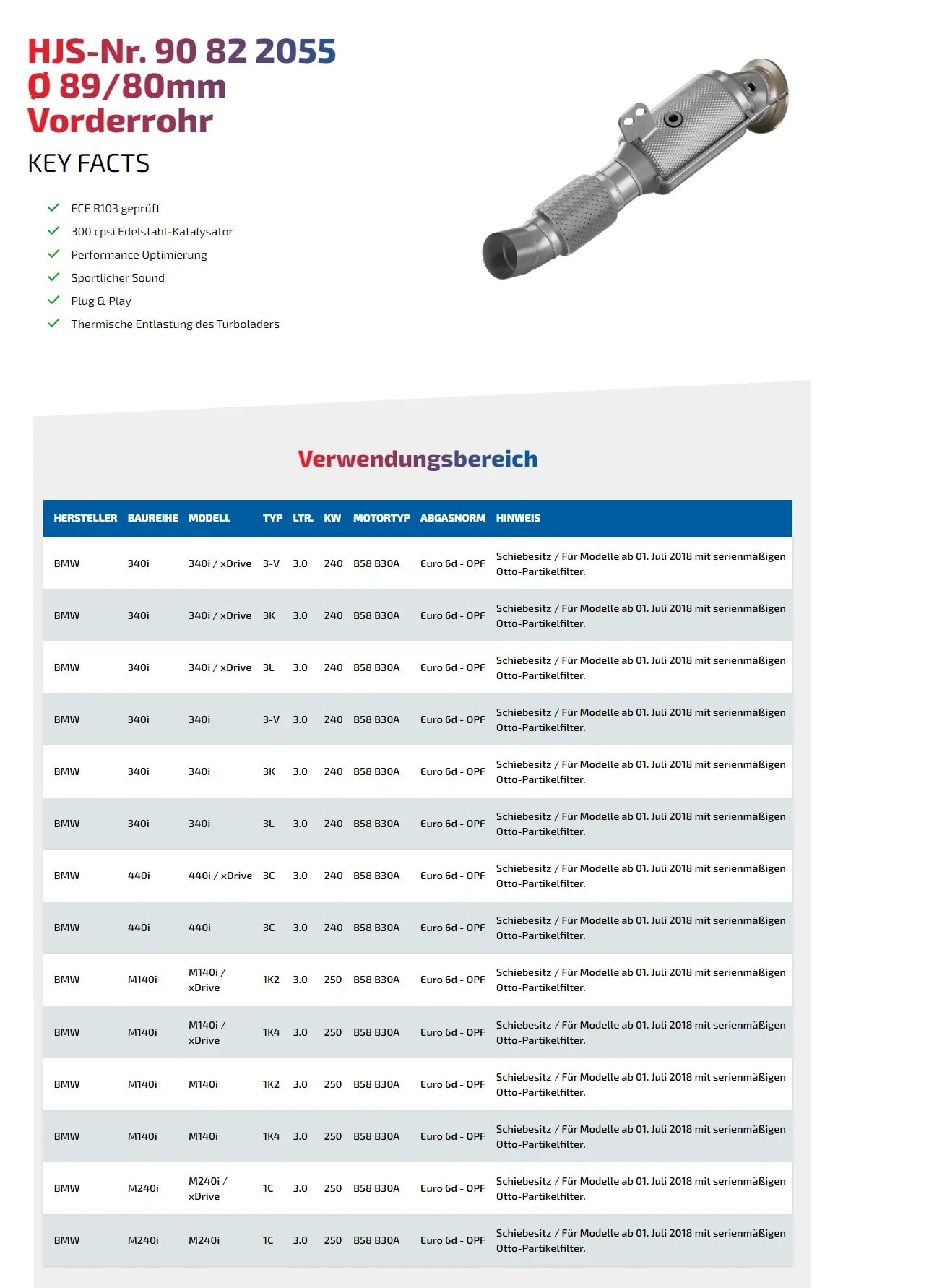 HJS ECE Downpipes mit 300 Zellen Kats für BMW B58 mit OPF für BMW 340i F30/F31 / 440i F32/F33/F36 - mit Zulassung - 90822055 - Akrapovic Auspuffanlage