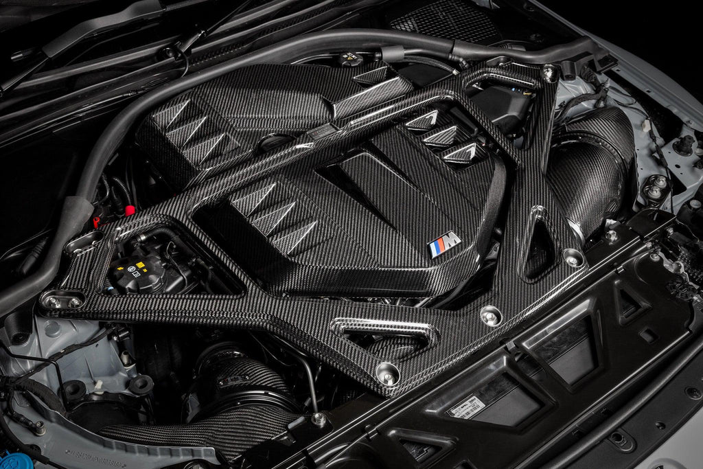 Eventuri Carbon Domstrebe / Carbon Strut Brace für BMW M2 G87 S58 Motor - Akrapovic Auspuffanlage